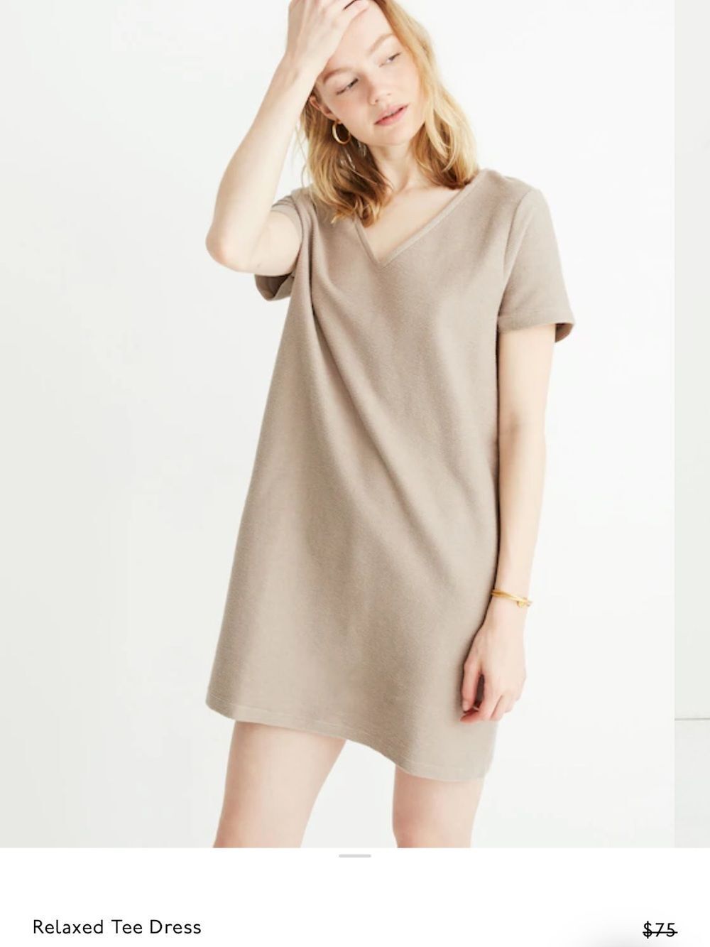 Madewell Texture & Thread Relaxed Tee Shirt Dress Medium Tan Taupe Ribbed